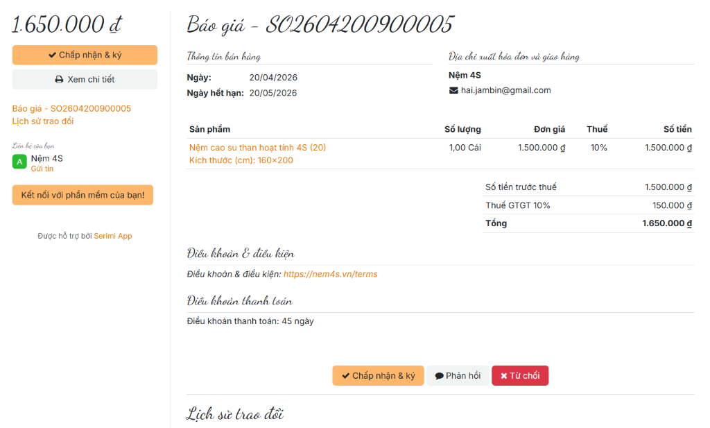 Báo giá nệm 4S