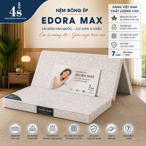Nệm bông ép edora max co giãn 4 chiều Nệm bông ép EDORA MAX